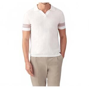NEW RON DORFF cotton-linen v-neck polo in off white